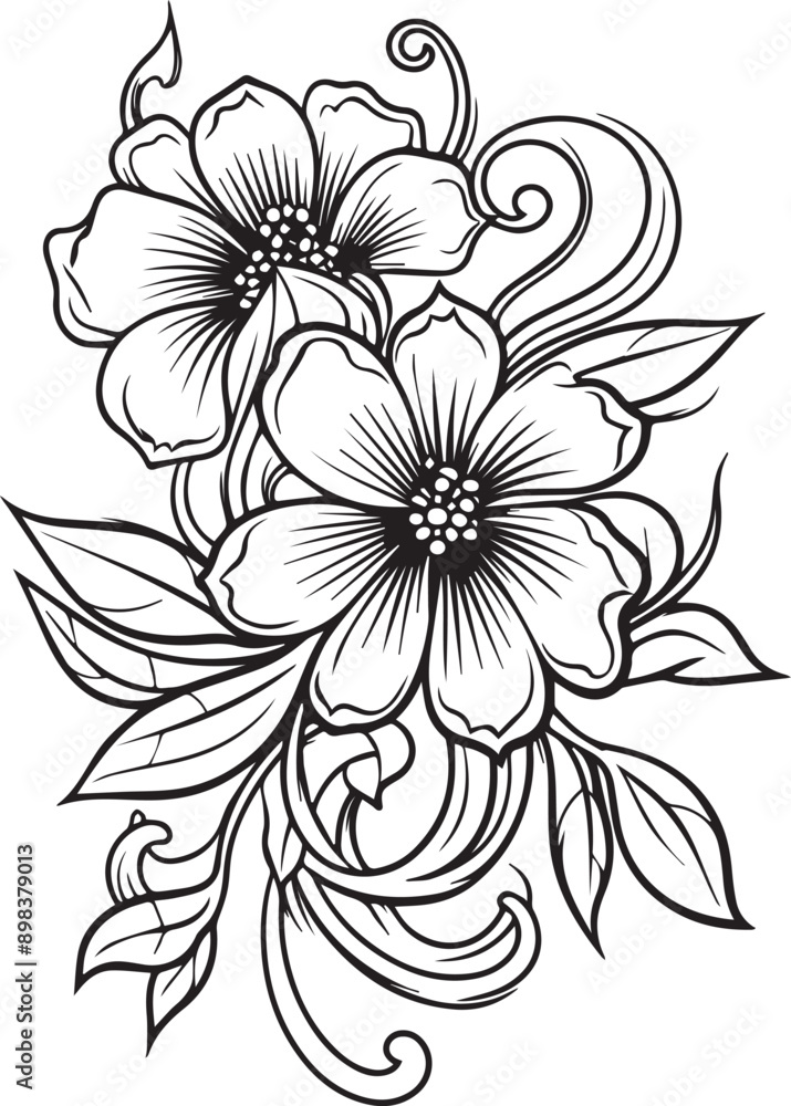 Fototapeta premium Flowers Coloring Silhouettes black and white vector illustration Free Download