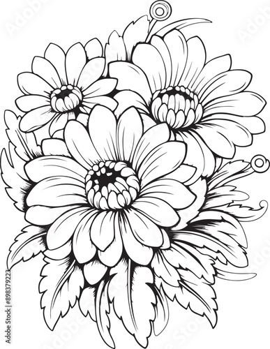 Flowers Coloring Silhouettes black and white vector illustration Free Download