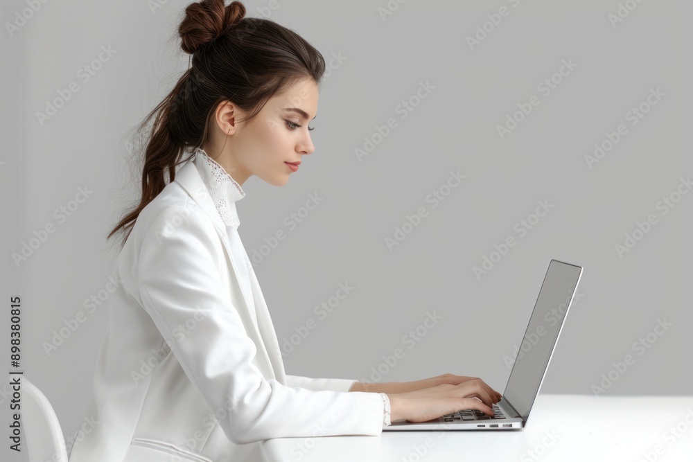 Young businesswoman remote working home laptop computer sitting. Young businesswoman remote working home laptop computer sitting.