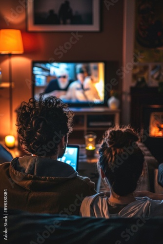 A man and woman are watching television together