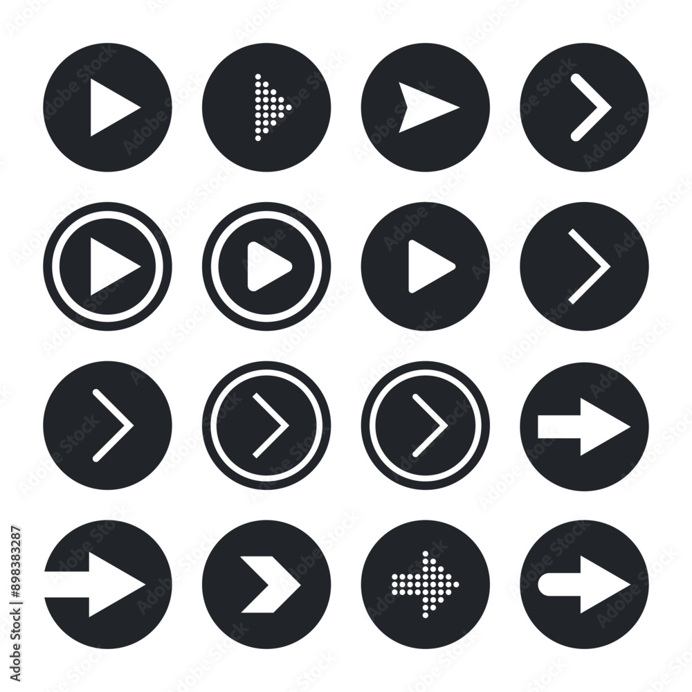 Set of simple arrow buttons in different variations. Black collection of navigations signs. Vector icons in flat style Set of simple arrow buttons in different variations. Black collection of navigations signs. Vector icons in flat style