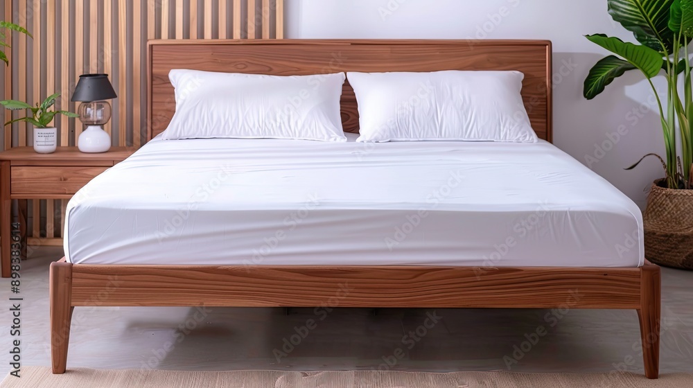In a modern bedroom, a large bed with white linens and a gray throw blanket is framed by a large window with a mountain view. Potted plants and a nightstand with a lamp and books complete the decor In a modern bedroom, a large bed with white linens and a gray throw blanket is framed by a large window with a mountain view. Potted plants and a nightstand with a lamp and books complete the decor