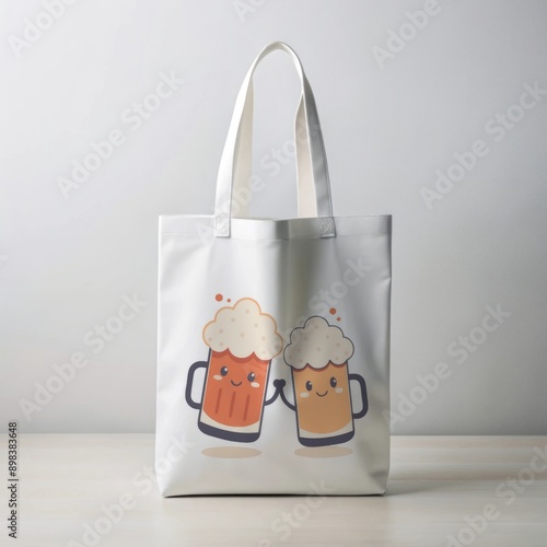 white fabric shopping bag mockup with print on a light background photo