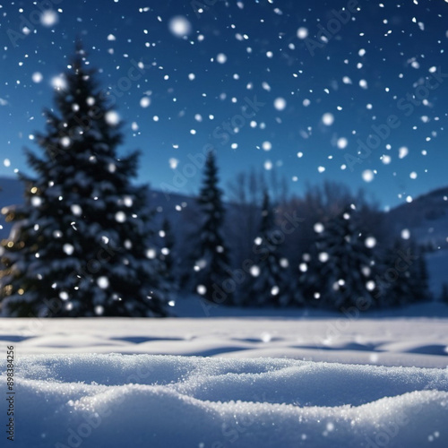 Wallpaper Mural Cute Christmas night landscape covered with fresh snow. Wonderful winter village. New Year Christmas atmosphere. Festive enchanting winter wonderland. Snowflakes, snowdrifts and hills. AI generated Torontodigital.ca