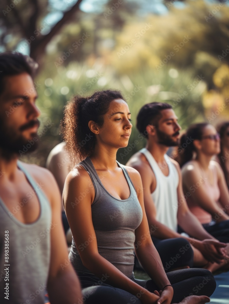 People practicing yoga in a group class. People practicing yoga in a group class.
