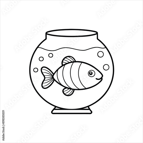 cute fish swimming vector line art