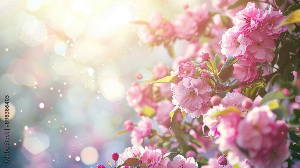 Floral backdrop with pink blooms on a sunny day Floral backdrop with pink blooms on a sunny day
