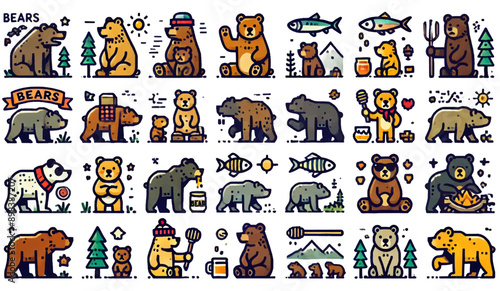 Cartoon Bears in Various Activities