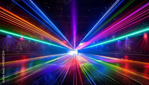 A stage with multicolored laser lights creating dynamic patterns © kimberly