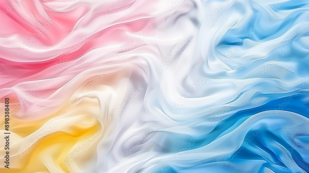 Fototapeta premium Smooth elegant blue pink yellow gradient chiffon fabric creating abstract background