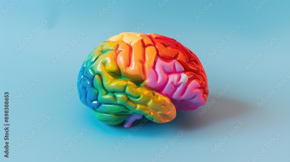 3D plastic model of a human brain, with vibrant colors representing different regions. 3D plastic model of a human brain, with vibrant colors representing different regions.