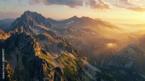 Mountain Peaks Bathed in Golden Sunset Light