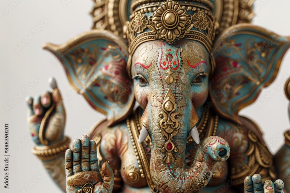 Fototapeta premium Close-up of a traditional Ganesh statue, highlighting the intricate details and cultural significance of this revered deity.