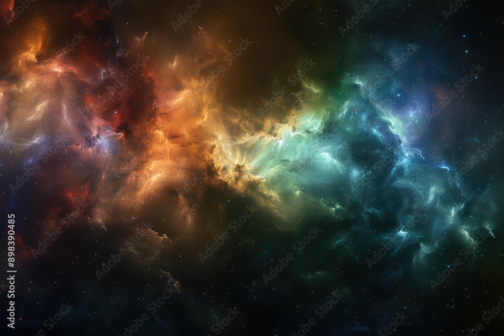 Naklejka premium Nebulous clouds of colorful gases forming new stars, Ai generated