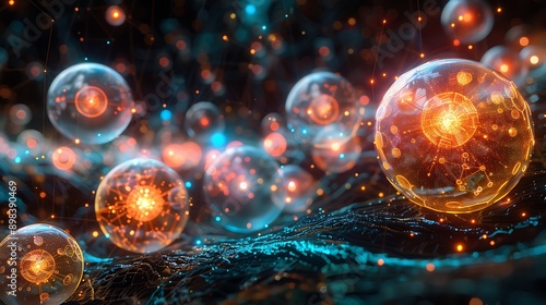 rendition of the crypto trading world, with digital currencies represented as glowing orbs being exchanged.