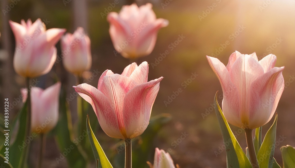 Spring tulips flowers with copy space for your message; pink tulip in natural sunlight Spring tulips flowers with copy space for your message; pink tulip in natural sunlight