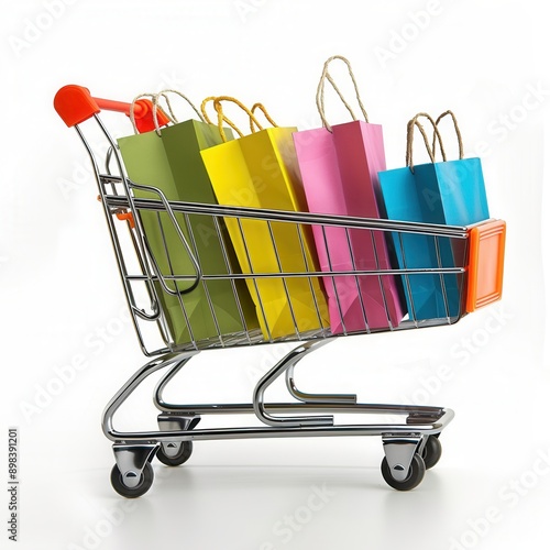 Wallpaper Mural shopping bags in shopping cart over white background Torontodigital.ca