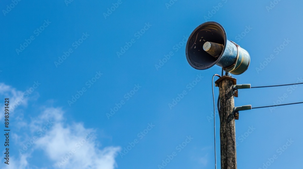 Loudspeaker on a Pole Against a Blue Sky Loudspeaker on a Pole Against a Blue Sky