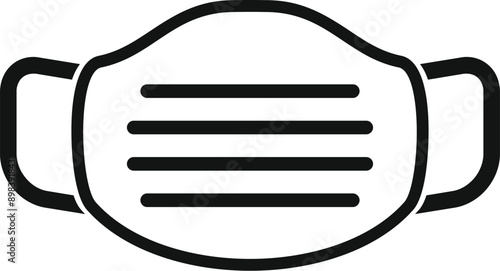 Simple black and white icon of a medical face mask, representing safety measures during a pandemic