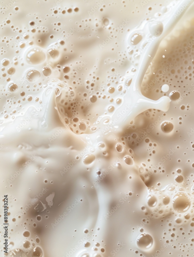 The close-up of milk foam with many small bubbles on top, demonstrating its texture and visual appeal. The close-up of milk foam with many small bubbles on top, demonstrating its texture and visual appeal.