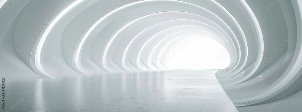White futuristic tunnel stretching into the distance. Modern architecture White futuristic tunnel stretching into the distance. Modern architecture
