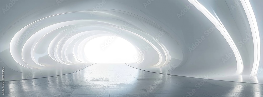 White futuristic tunnel stretching into the distance. Modern architecture White futuristic tunnel stretching into the distance. Modern architecture