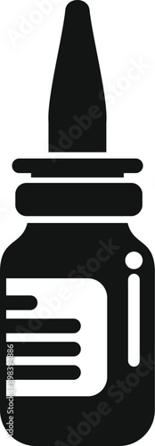 Black simple icon of a bottle of nasal spray for relieving nasal congestion