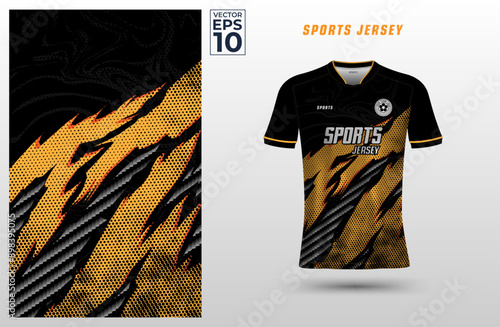 T-shirt sport jersey design template with abstract halftone pattern background. Sport uniform in front view. Shirt mock up for sport club. Vector Illustration