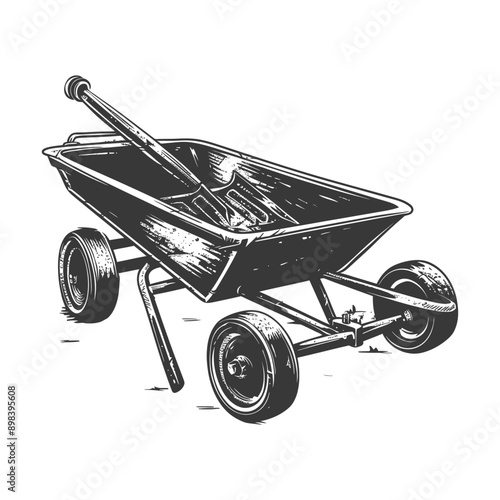 A Hand Drawn Illustration of a Wheelbarrow with a Shovel