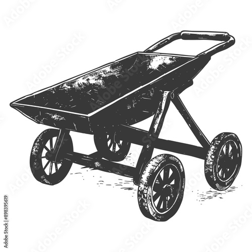 Hand Drawn Sketch of a Wheelbarrow with Four Wheels