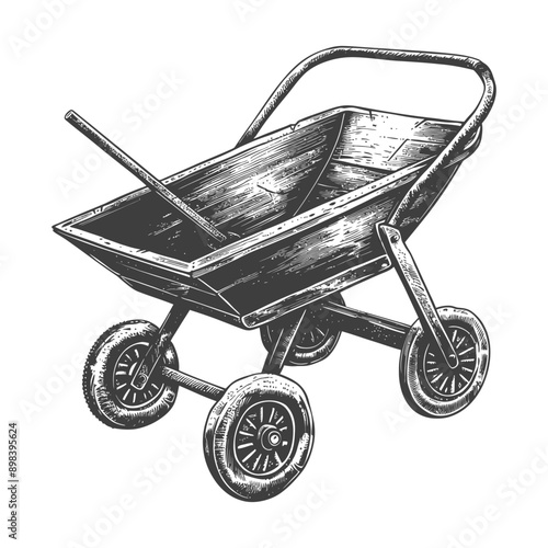 Hand drawn illustration of a wooden cart with four wheels