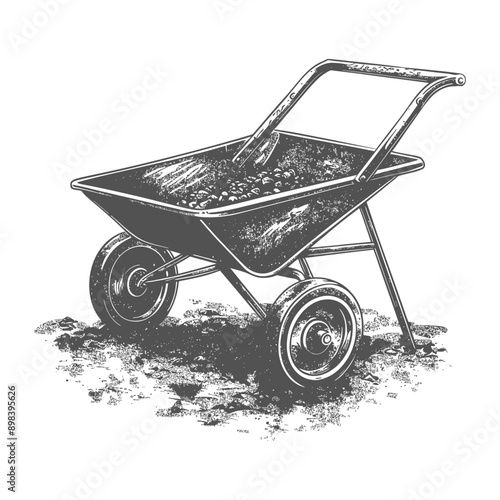 A Hand Drawn Illustration of a Wheelbarrow Filled with Stones
