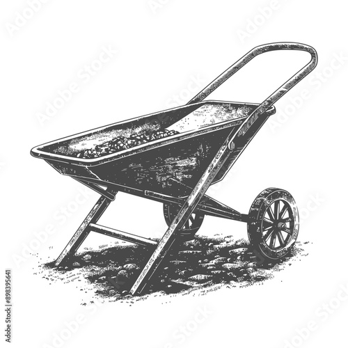 Hand drawn Illustration of a Wheelbarrow with Rocks