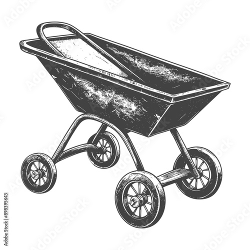 Hand drawn Illustration of a Wheelbarrow with a Handle