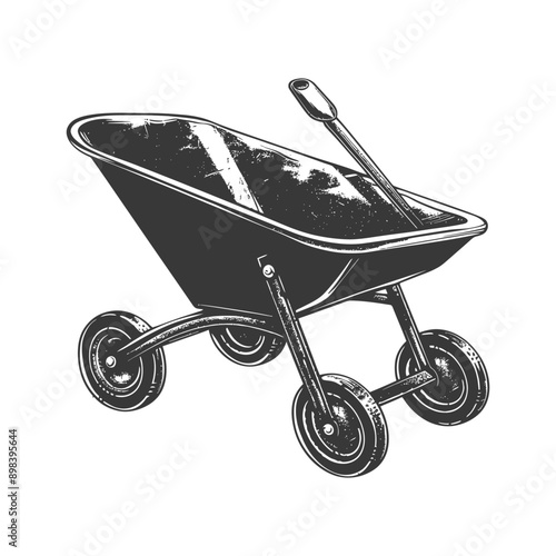 A Hand Drawn Illustration of a Black Wheelbarrow