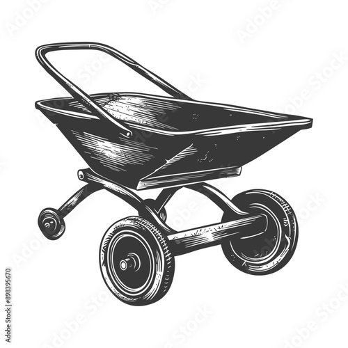 Hand Drawn Illustration of a Wheelbarrow with Two Wheels