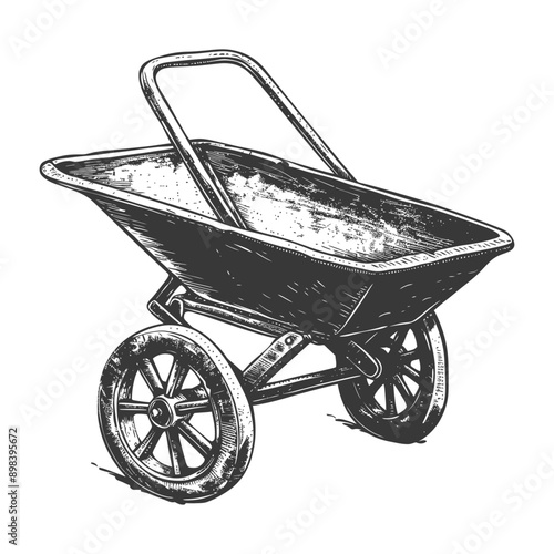 Hand Drawn Sketch of a Wheelbarrow with Two Wheels