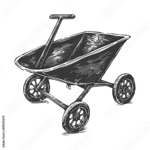 Black and White Hand Drawn Illustration of a Wheelbarrow