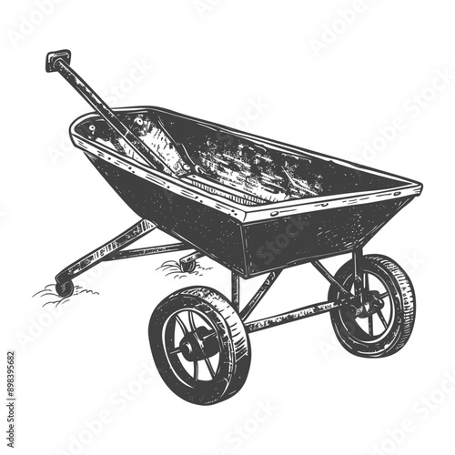 Hand drawn illustration of a wheelbarrow with a handle