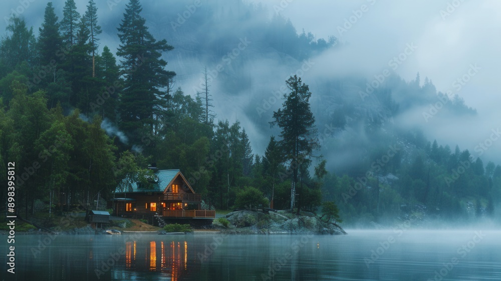 Fototapeta premium Vacation house with scenic lake view