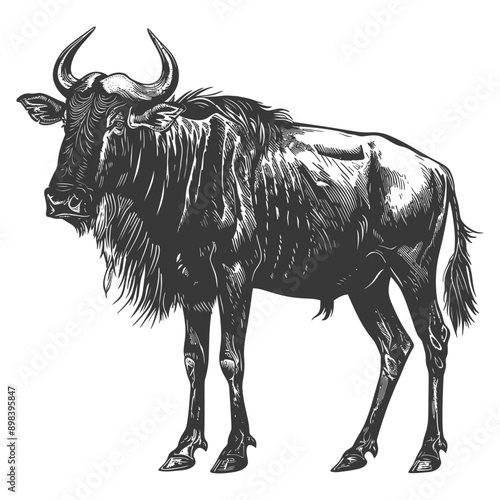 Hand drawn Illustration of a Black Wildebeest