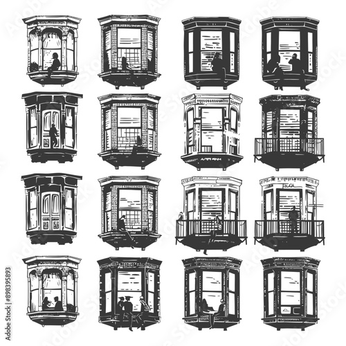 Bay Window Variations with Silhouetted Figures