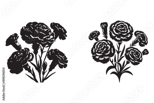 line art of a carnation flowers set silhouette pattern - Generative AI