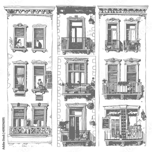 Hand drawn Sketch of an Ornate Building with Balconies