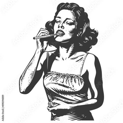 Woman in a Dress Smoking a Cigarette