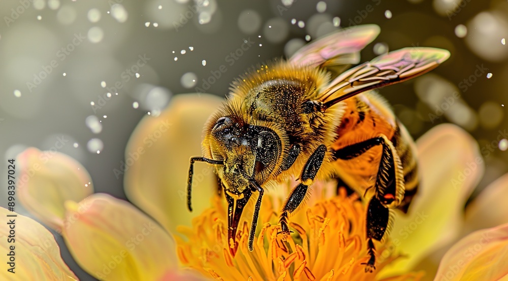 Naklejka premium bee on orange flower