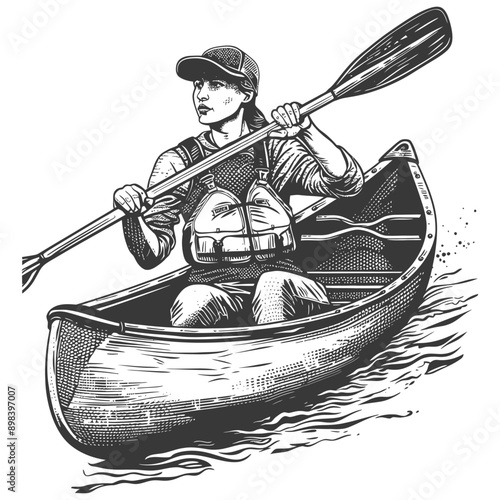 A Woman Paddling a Canoe on Water