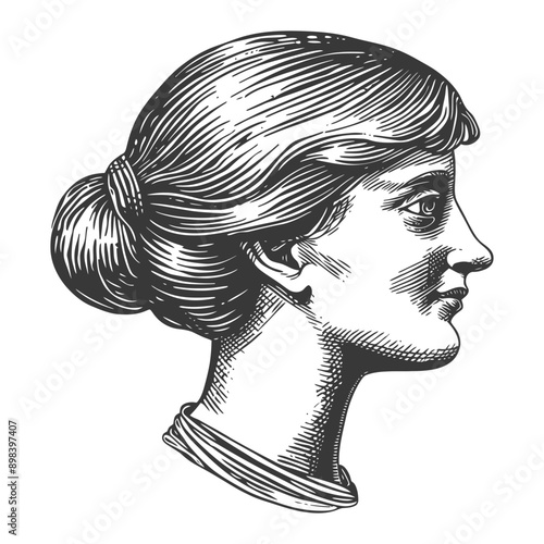 Hand Drawn Illustration of a Womans Profile with a Bun
