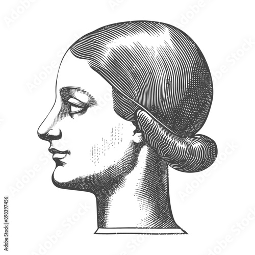 Engraved Profile Portrait of a Woman with Hair Up