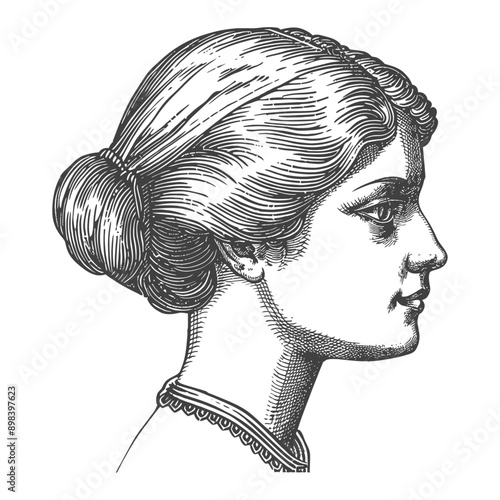Engraved Illustration of a Womans Profile